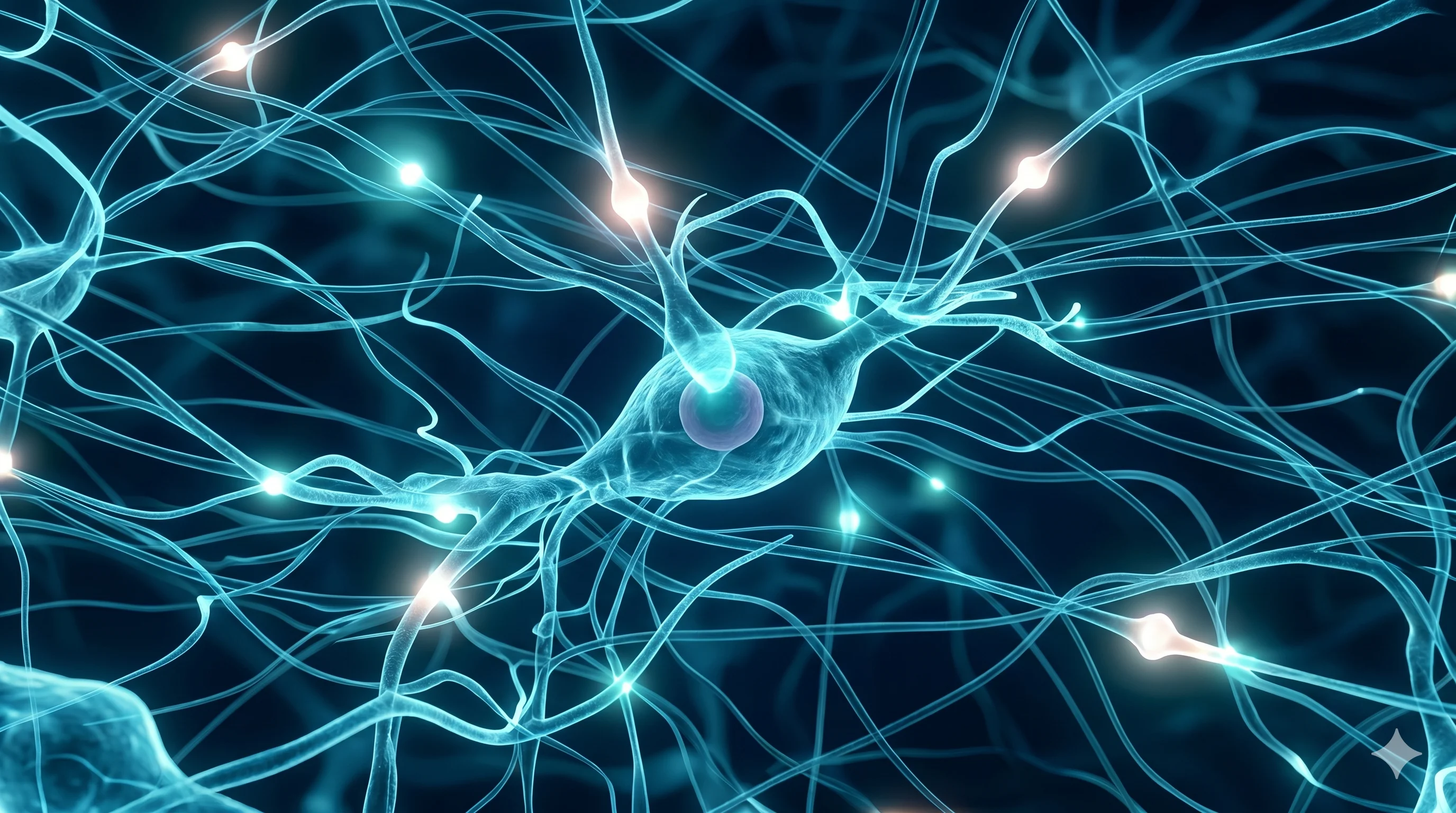 Ilustração de neurônios com conexões sinápticas — representação da neuroplasticidade estimulada pela cetamina