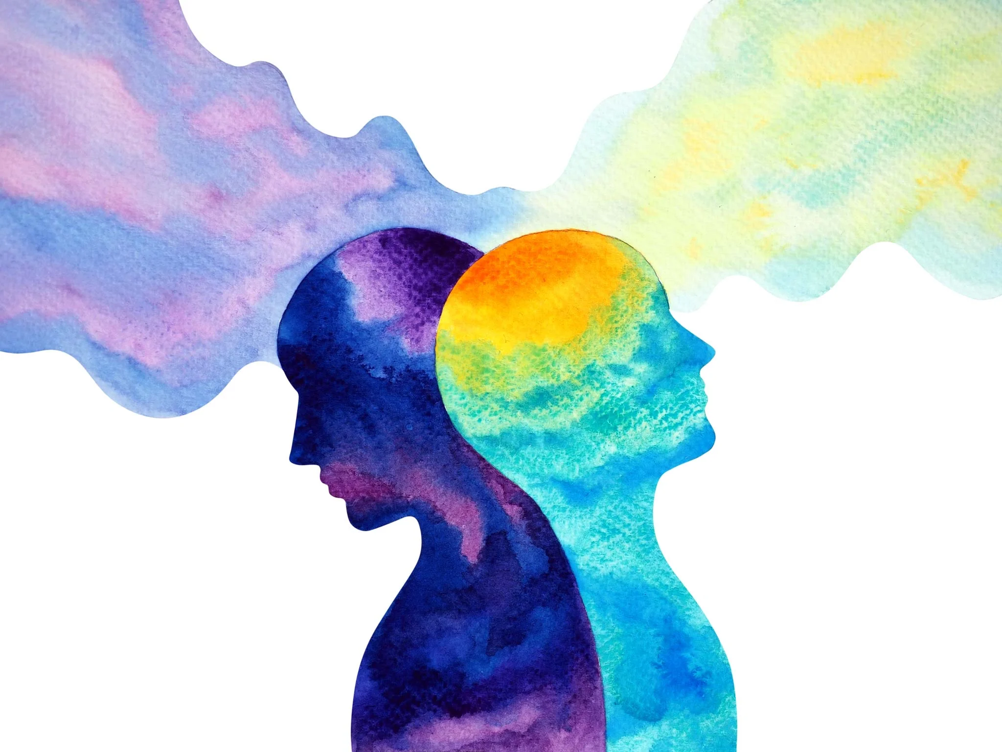 Transformação em saúde mental - ilustração artística mostrando mudança de estado depressivo para bem-estar